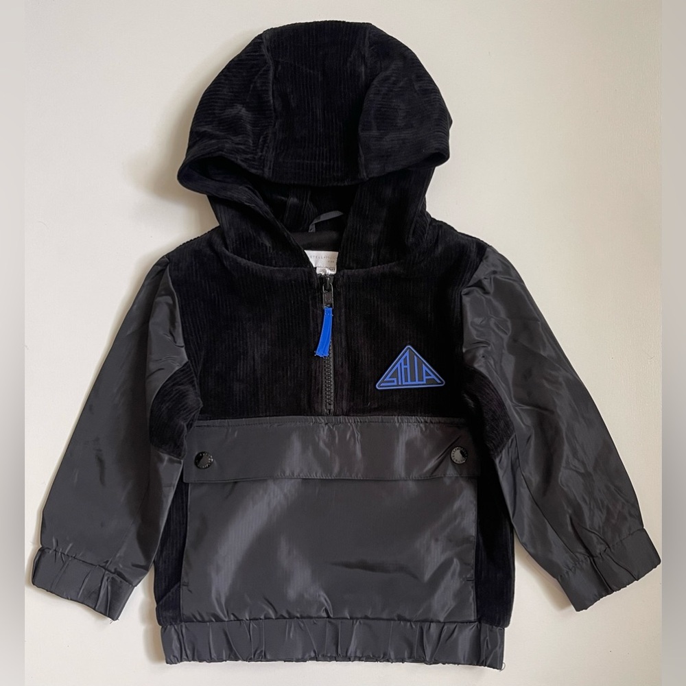 Stella McCartney Kids Black Corduroy Logo Hoodie - 2Y